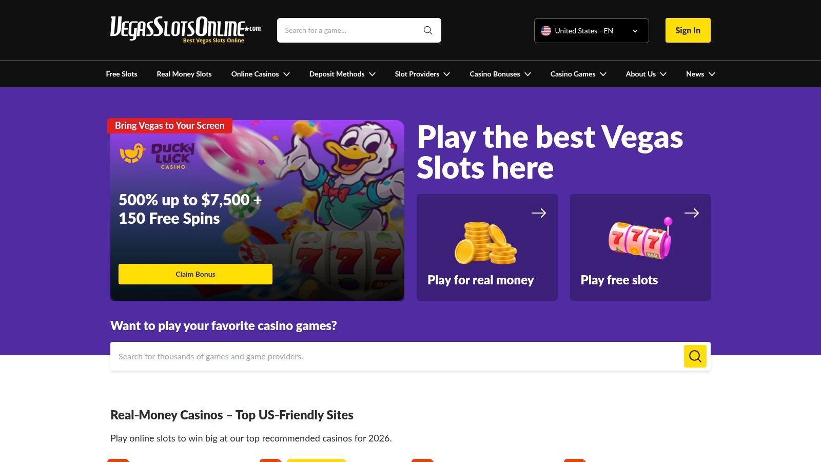 A screenshot of the VegasSlotsOnline website, showing a grid of different free pokie game tiles available to play.