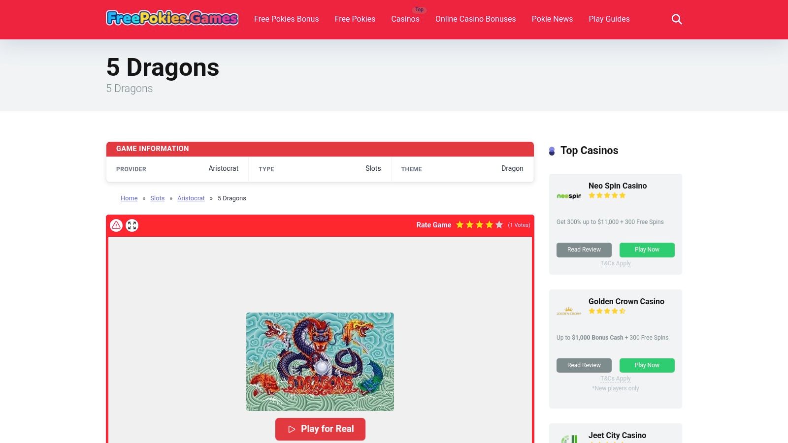 Screenshot from https://www.freepokies.games/aristocrat/5-dragons