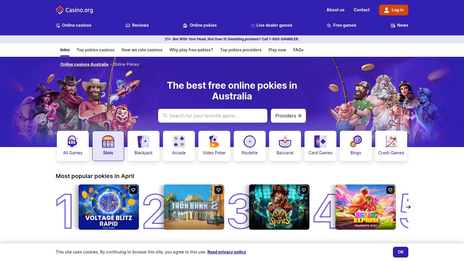 Casino.org (AU) interface displaying free pokies for Australian players
