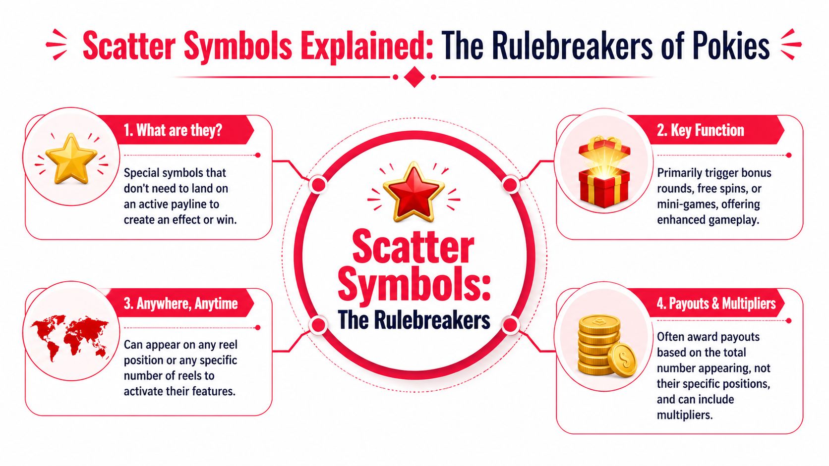 An infographic explaining what scatter symbols are and how they function in online slot games.